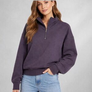 Athleta Half Zip Sweatshirt Women’s S Purple Funnel Neck Fleece Oversized